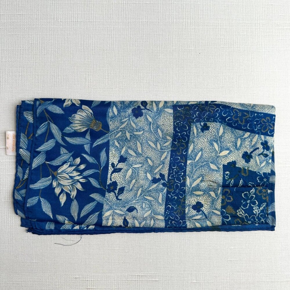 Vintage Glentex Blue Floral Patchwork Scarf 20.5" x 20.5" Made In Japan
